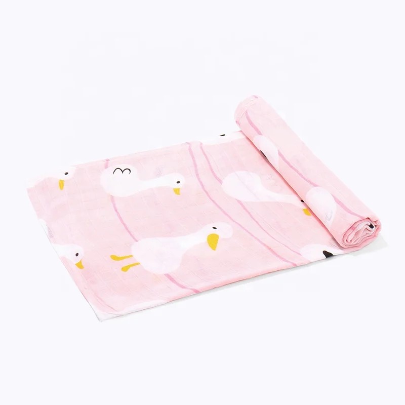 New Design Custom Patterns Organic Cotton Bamboo Baby Muslin Wrap Unique Swaddle Blanket With Labels