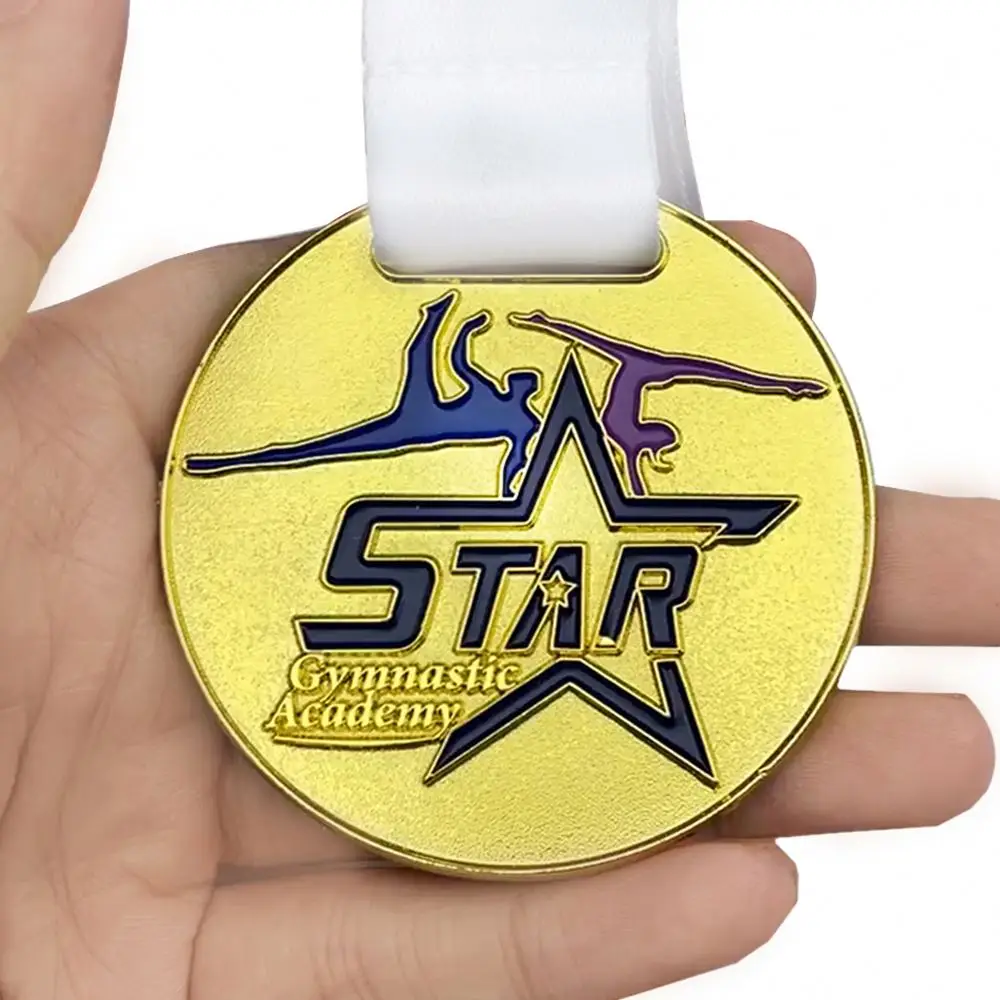 Taskwingifts Custom gold silver bronze sport themes artistic rhythmic gym gymnastics stars medal with ribbon