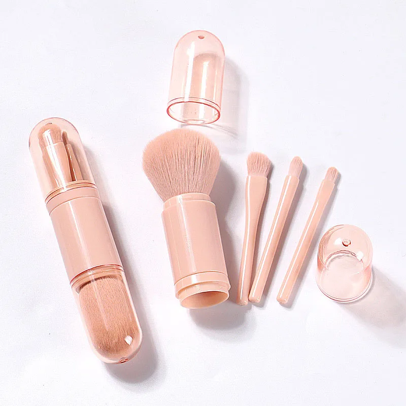 Professional Beauty Tools Mini Eye Shadow Brush Pink Retractable Portable 4 In 1 Makeup Brush Set