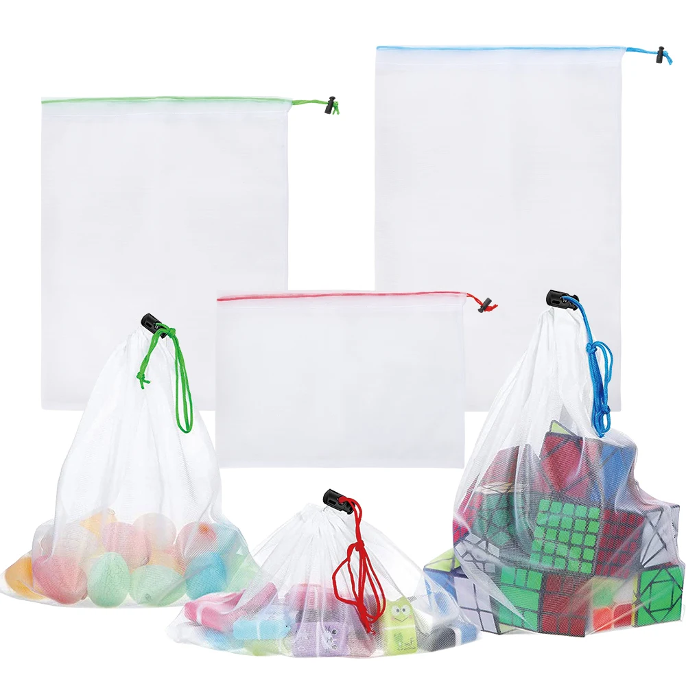 Reusable Drawstring Mesh Bags Lightweight Washable Transparent Storage Bag For Fruit And Toy