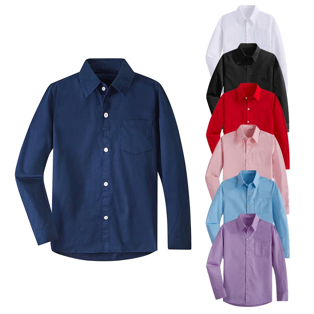 New Kids Boys School Uniform Shirts Christmas Boys Formal Shirts Custom Cotton Long Sleeve Dress Shirt For Boys
