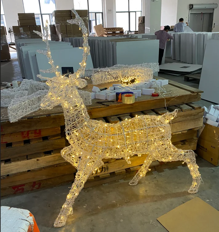 Waterproof Garden Pack Lawn Large Led Christmas Decor Acrylic 3D Reindeer Deer Outdoor Motif Silhouette Figure Lights