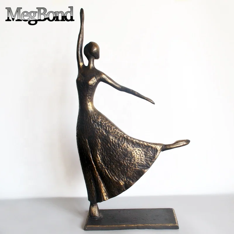 Antique bronze cast iron girl dancer desktop floor statue for living room TV desk,  Metal ballerina dancer sculpture