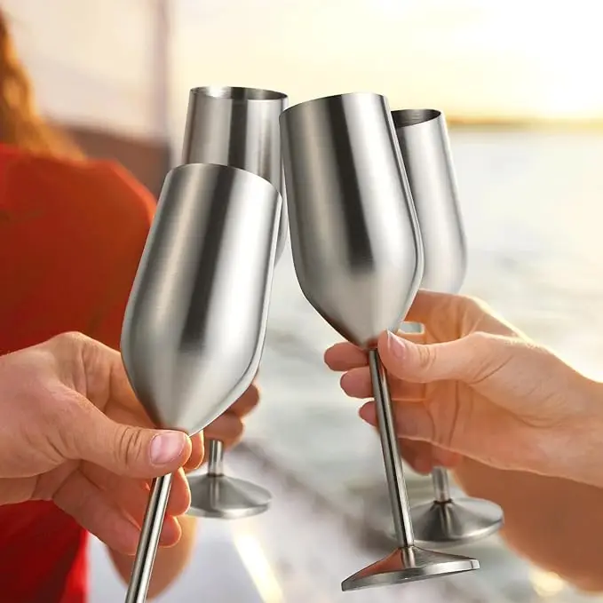 304 Stainless Steel Two Pack Champagne Glasses 8oz Stainless Steel Wine Glass With Handle, Not Easy To Break