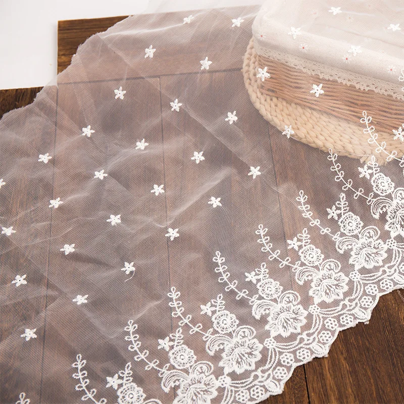 Lace Trim Fabric Embroidery White Black Mesh Wedding Flower Ribbon Material Dresses