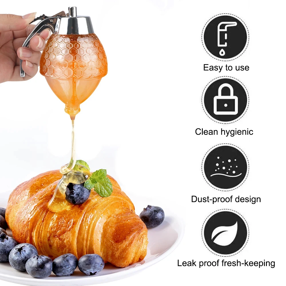 Factory wholesale 8oz honey comb shaped honey pot honeycomb jar no drip maple syrup glass honey dispenser with stand