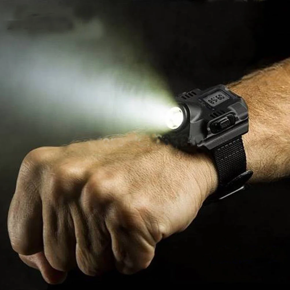 Amz Hot Sale Usb Rechargeable Wrist Flashlight Electronic Watch Monitor Compass Abs Led Torches Work Light Tactical Flashlight