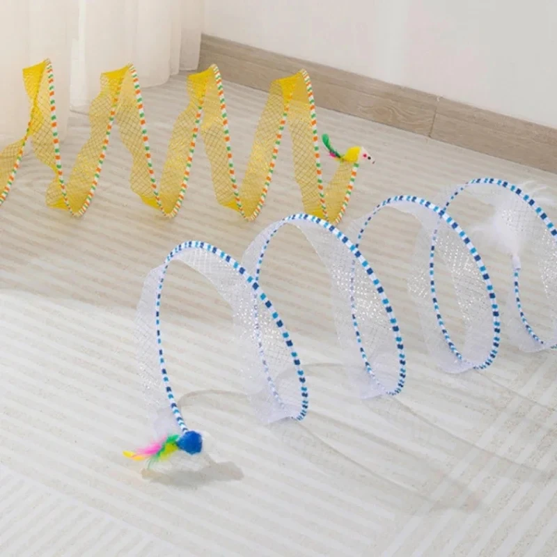 Collapsible Bite Resistant Cat Spiral Tunnel Teaser Self Relief Mouse Feather Cat Folding Tunnel Toys