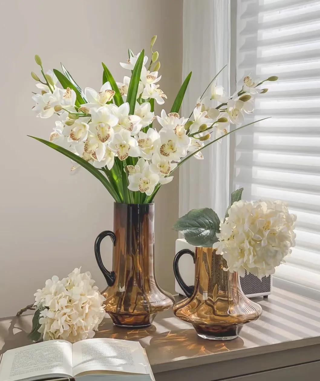 XHHY 3D Printing Artificial Wheath Orchids Flower Single Long Stem Branch for Wedding Home Decoration