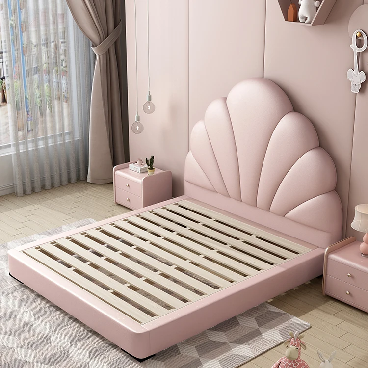 Airland Easy Assembly Complete Bed Upholstered Platform Bed Frame Mattress Foundation Luxury Children Girl Princess Bed