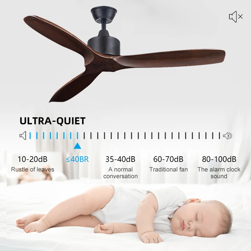 New Style 3 Solid Wood Blades 48inch Pure Copper AC Motor Remote Control Home Ceiling Fan Light Electric Ceiling Fans With Lamp