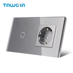 WIFI Light Switch with Socket 1 Gang 1 Way Switch and Socket Modern EU smart switch push button