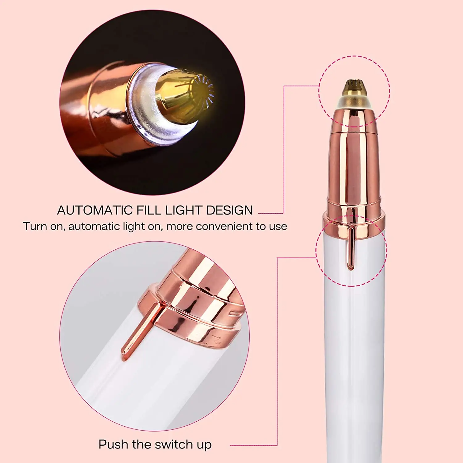  Wholesale Rechargeable Eyebrow Trimmer Face Lip Nose Hair Remover with Light for Men