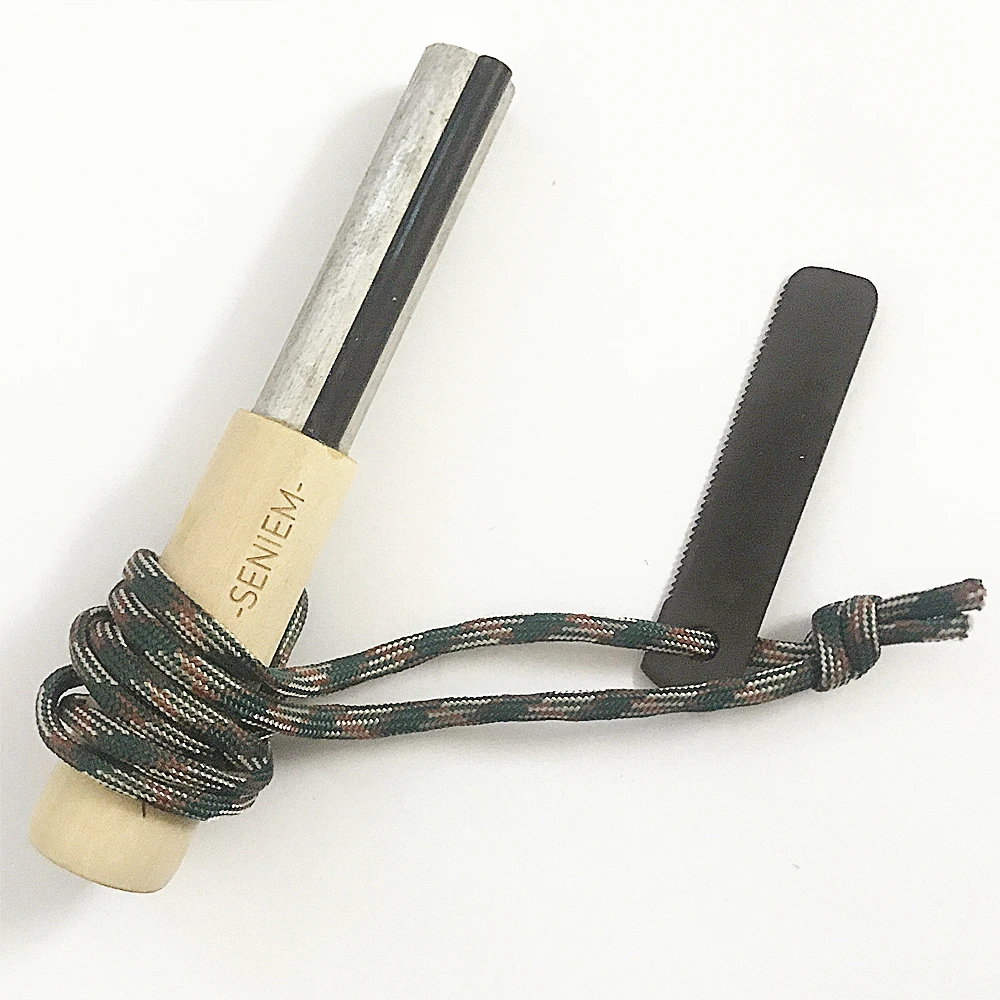 Waterproof Emergency Magnesium Bar Wood Handle Fire Starters Survival Tool Kit