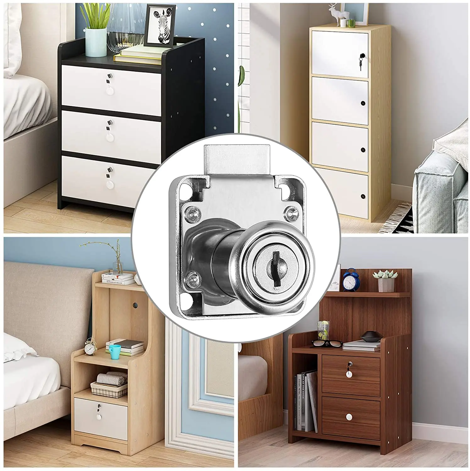 zhenzhi Cupboard Drawer Lock Zinc Alloy Cam Security Lock Screw-on furniture locks with cylinder, locking plate and keys