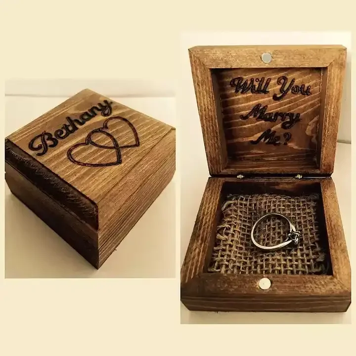 Wholesale Antique Rustic Pine Wooden Ring Engagement Box Vintage Small Jewelry Box for Ring