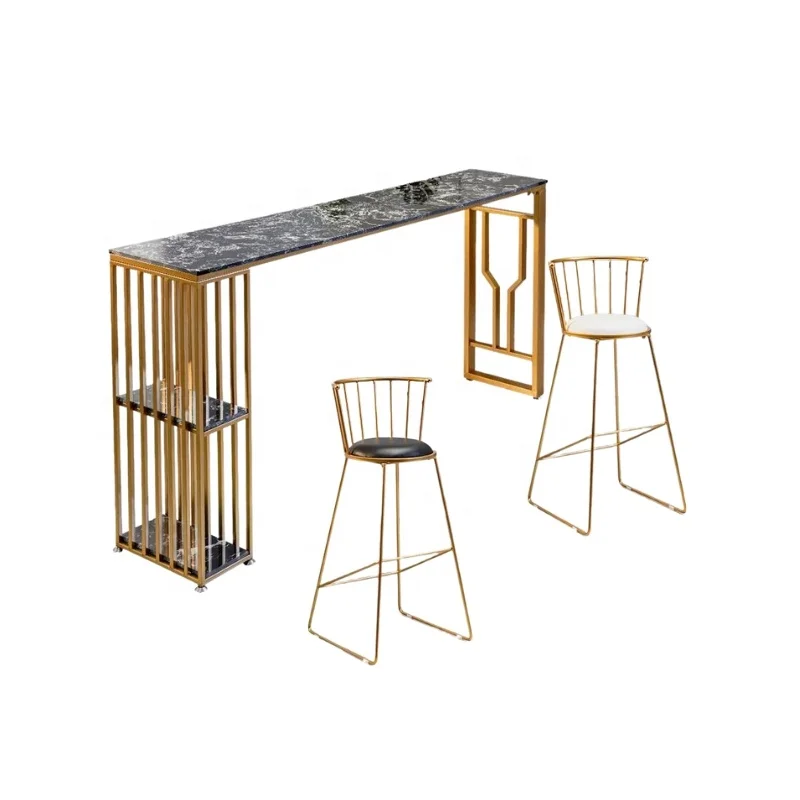 Factory Wholesale  Metal Bar Table and Stool Dining Room light luxury High Bar Chair Marble Bar Kitchen Table and Chair