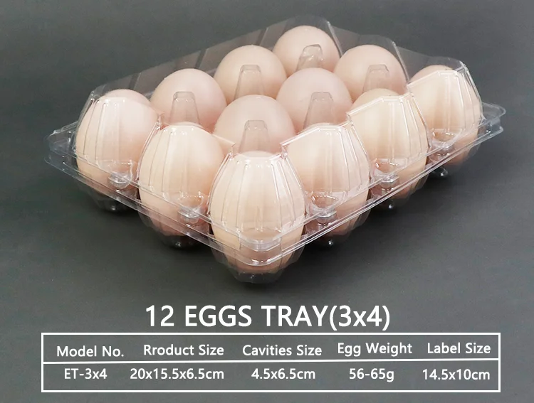 Recyclable Plastic Egg Tray 12 Cell 3x4 Reusable Disposable Egg Tray Egg Packing Trays Supply