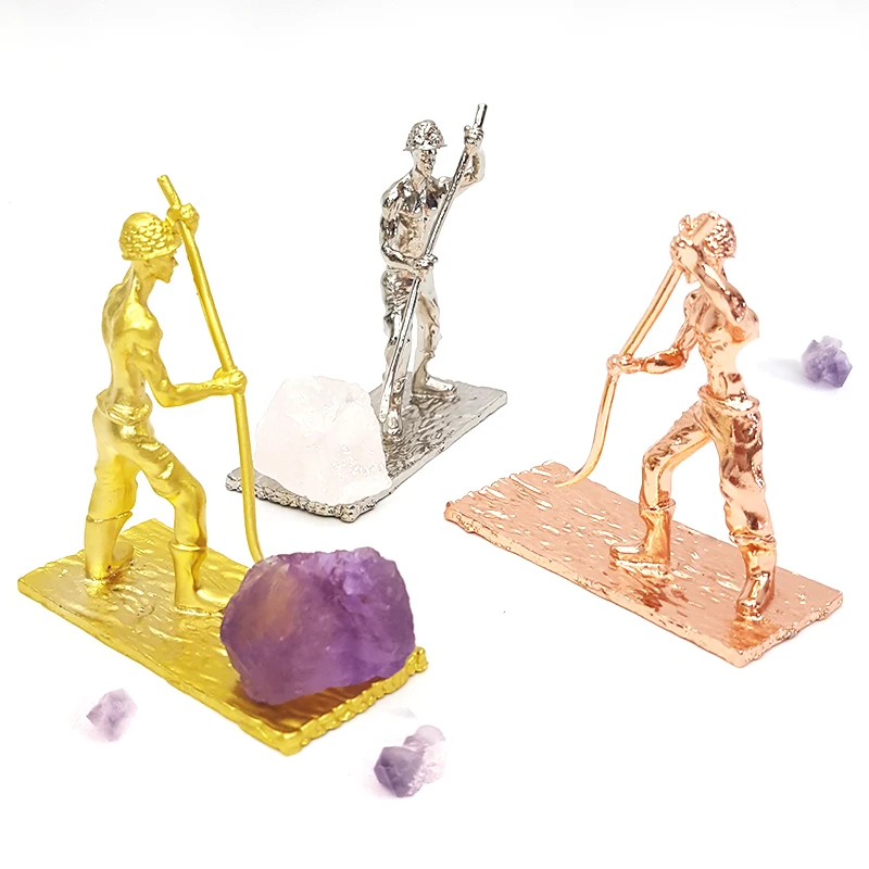 Christmas Decoration Gifts Natural Crystal Miner Base Bracket Miners Carved Metal Crafts Ornaments