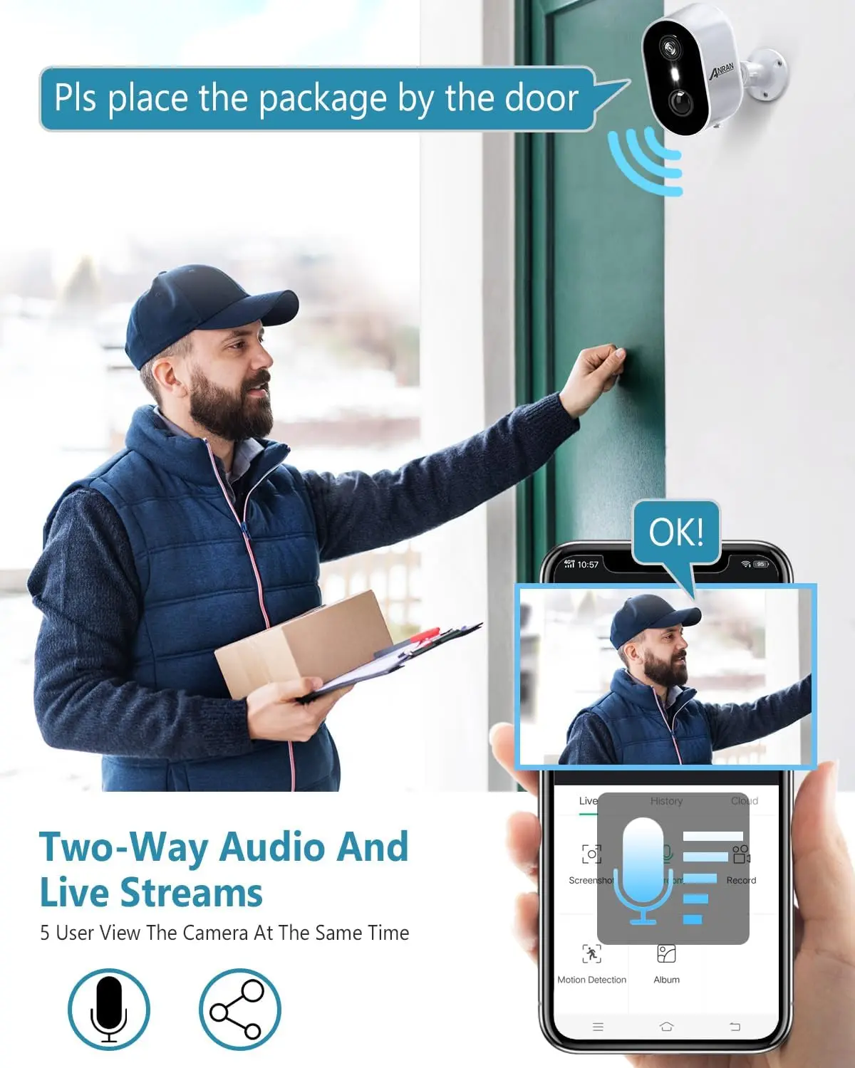 Anran 3MP Battery Mini Wireless Remote Control APP Video Waterproof Home Solar Security CCTV WiFi Camera