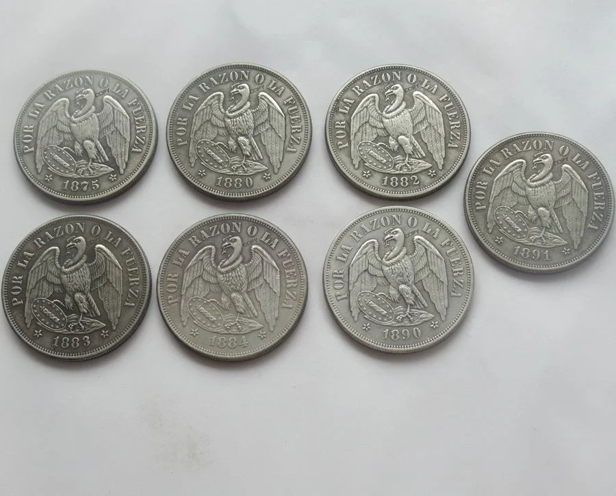 Reproduction Chile 1 Peso 1875 - 1891 7pcs Optional Silver Plated Decorative Commemorative Coins