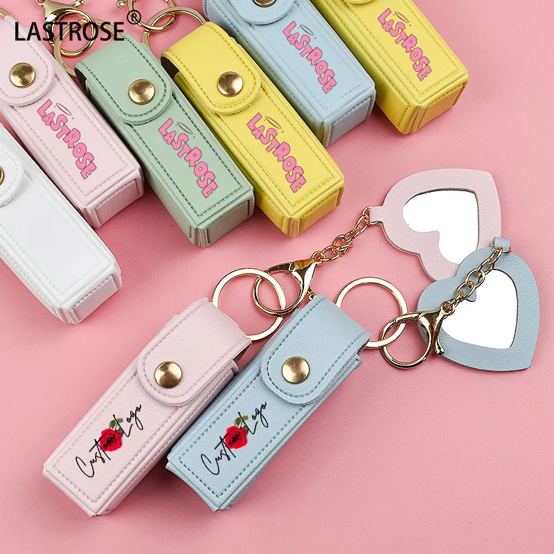 Portable Leather Lipstick Bag Makeup Pouch Lip Balm Bag Keychain Holder Lipsticks