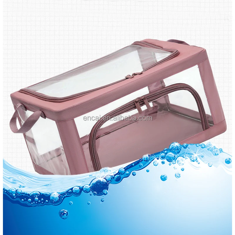 Clothes Storage Bins with Metal Frame Stackable Storage Box Foldable with Lids Storage Bags Fabric Box Organizer Clear Window