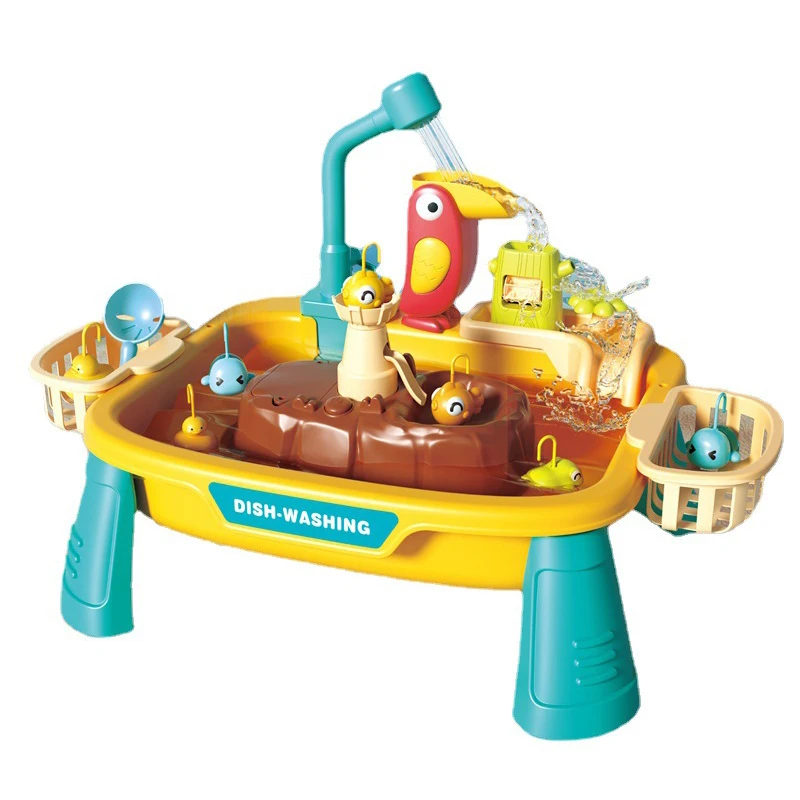 Summer electric new ocean fishing game table dish wash table ware toy for kids