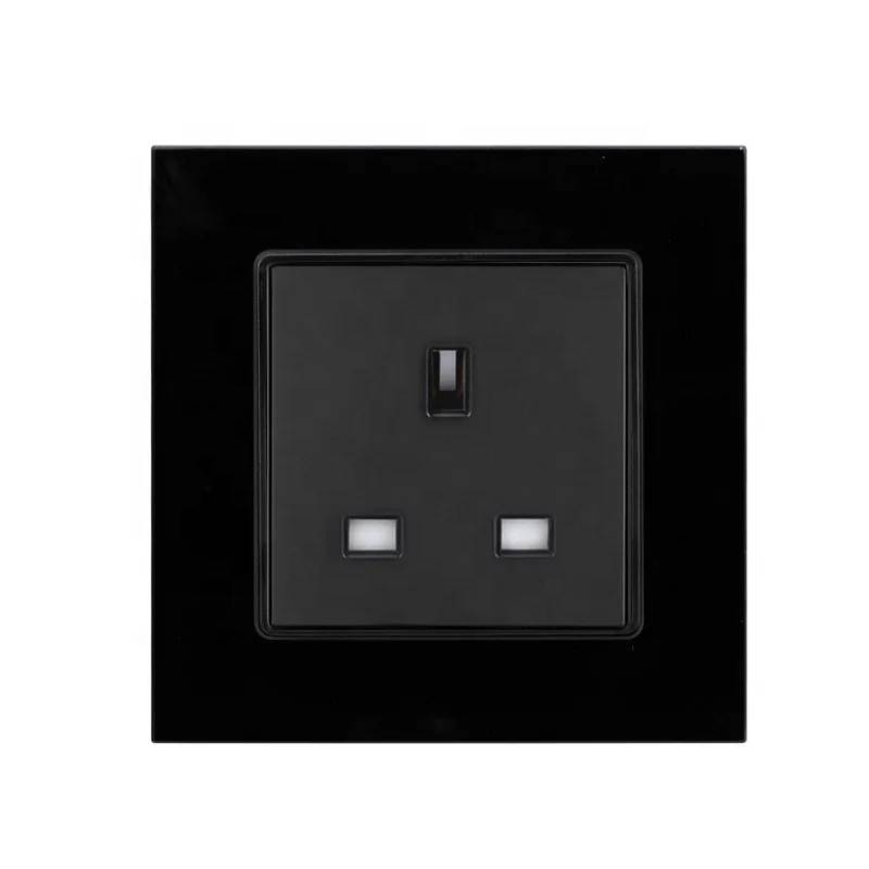 Luxury Toughened Glass Panel British Type 13A 250V 3-Pin Single Power Socket