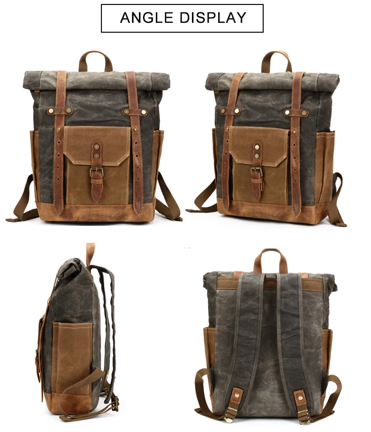 2022 Amazon Ретро вощеный водонепроницаемый популярный цветной большой мужской Холщовый кожаный дорожный рюкзак для компьютера