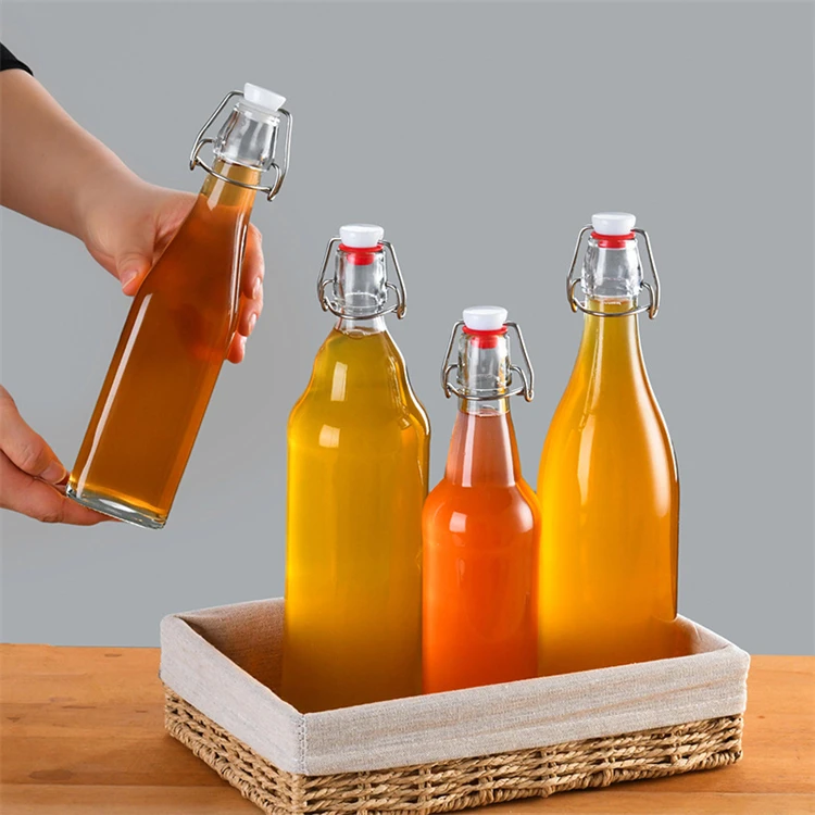 Custom multiple 500ml 750ml 1L swing top cork beverage beer glass water wine bottle with clip stopper