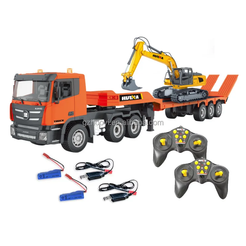 2.4G 12CH Remote Control Digger Truck Plastic Toy Truck Model Yellow Engineering Truck