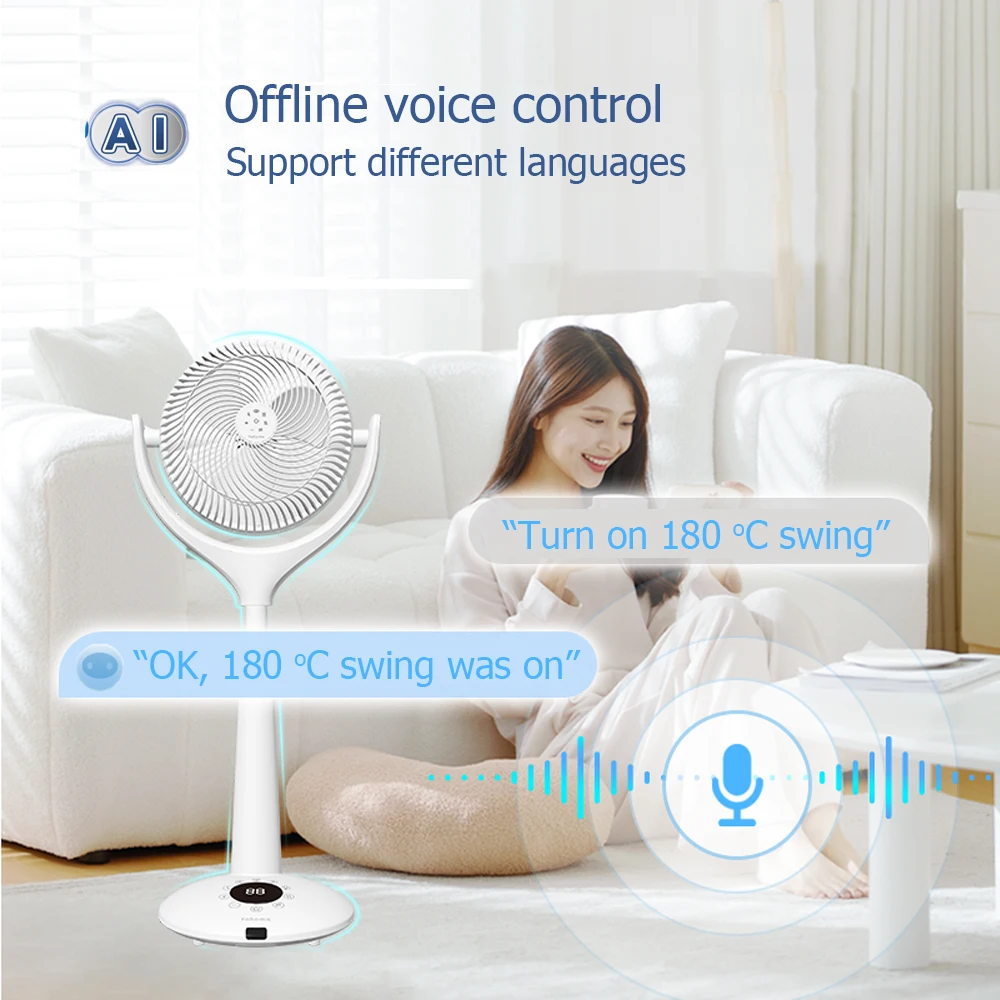 Innovation smar fan Intelligent AI off-line voice control display time temperature countertop 10 inch wrought iron fan