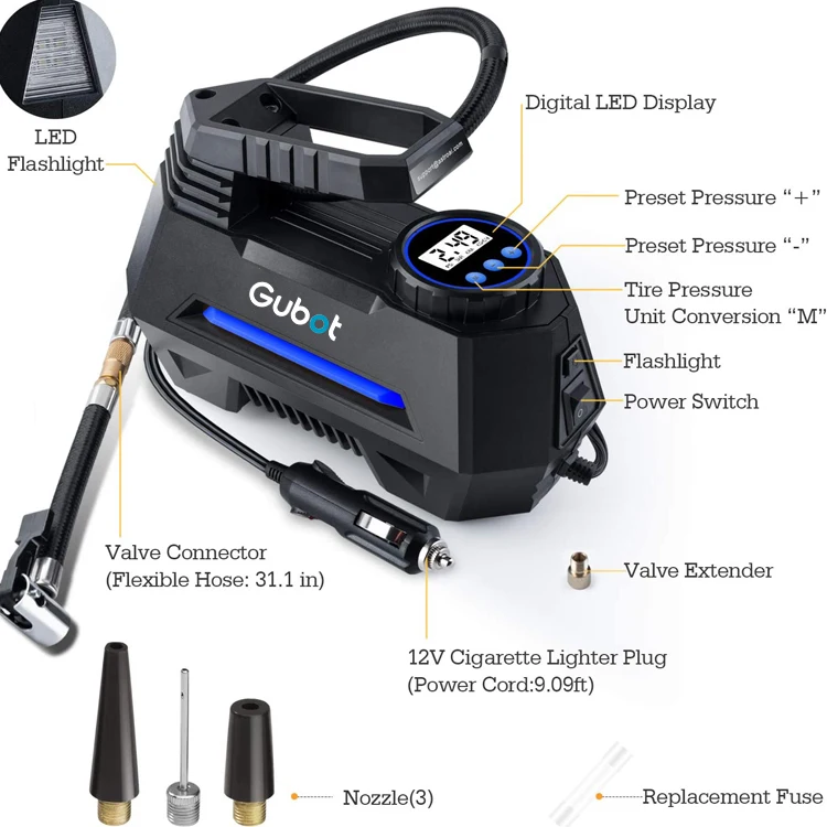 Portable Cord Car Tire Inflator 12v Cord Car Tyre Inflator Air Compressor Pump