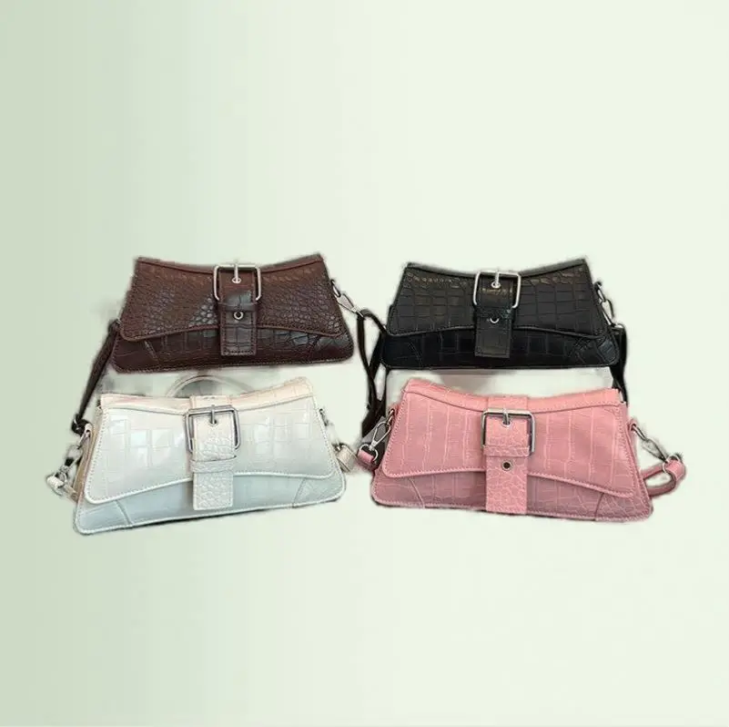 Pure Color Underarm Crossbody Bags Casual Crocodile Print Shoulder Bags Fashion For Women Wholesale Trapezium PU Leather Handbag