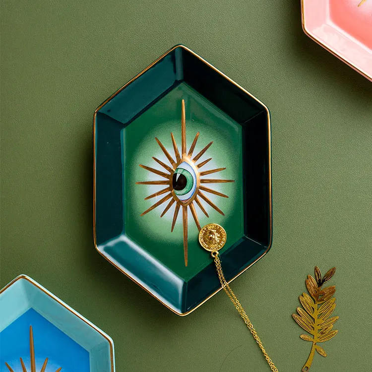 SYL Europe Ceramic Jewelry Dish Cute Eye Plates Decoration Crafts for home Trinket Small Ring jewelry display tray gold