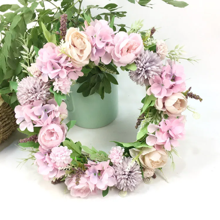 M03338 New Door Hanging Arrangements Artificial Silk Hydrangea Peony Daisy Garland Flowers Wreath For Wedding Home Door Decor