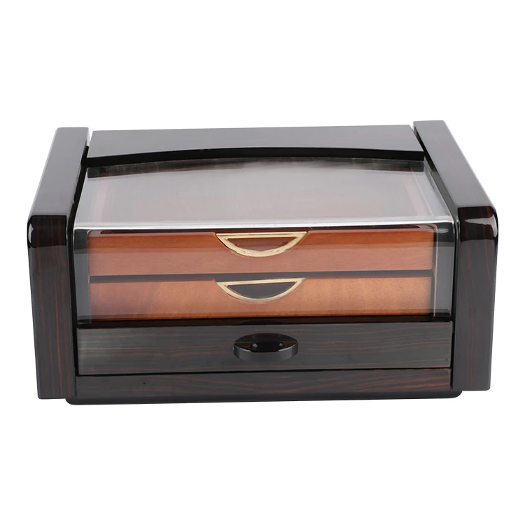 Modern luxury custom wholesale  Carbon Fiber cigar humidor box Glass Top Cigar Box Set
