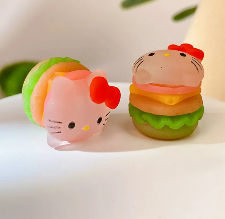 Mini cartoon luminous HamBurger resin accessories Tiktok Live burst products Cream glue phone case decoration charm