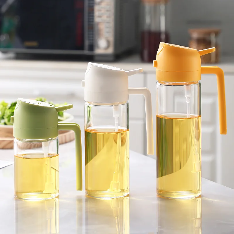 470ml OEM Cooking Oil Glass Bottle Cooking Oil Sprayer 2 in 1 Olive Oil Dispenser Bottle for Kitchen Use Container with Lid