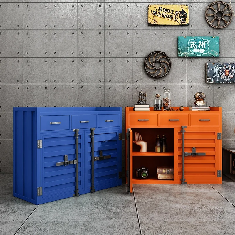 Factory Direct  Customized Industrial Container Cabinet Locker Vintage Storage Side Table Bar Iron Furniture Storage Cabinet