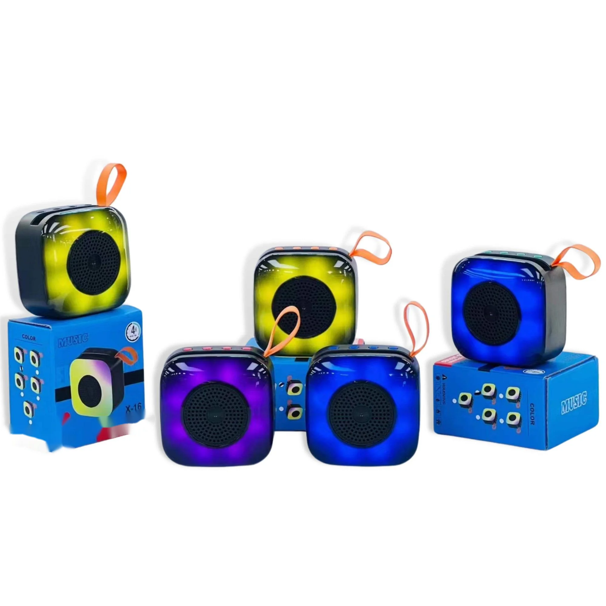 2024 New design Wireless Portable Mini  LED Light Woofer Square Active Music Portable Speaker