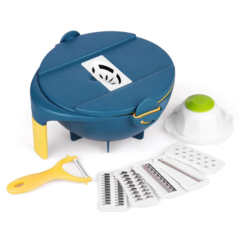 Kitchen accessories new design online multifunctional 8-in-1 vegetable cutter slicer double drain basket rotary vegetable cutter