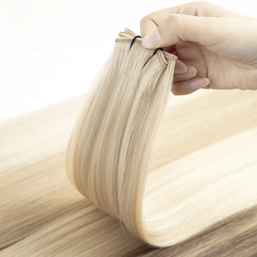 New Hand-Tied Human Russian Remy Hair Flat Invisible Weft Genius Weft Hair Extensions For Salon