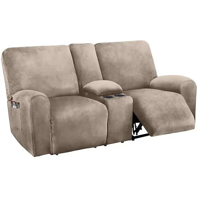 Reclining Love Seat with Middle Console Slipcover Velvet Stretch Loveseat Reclining Sofa Covers