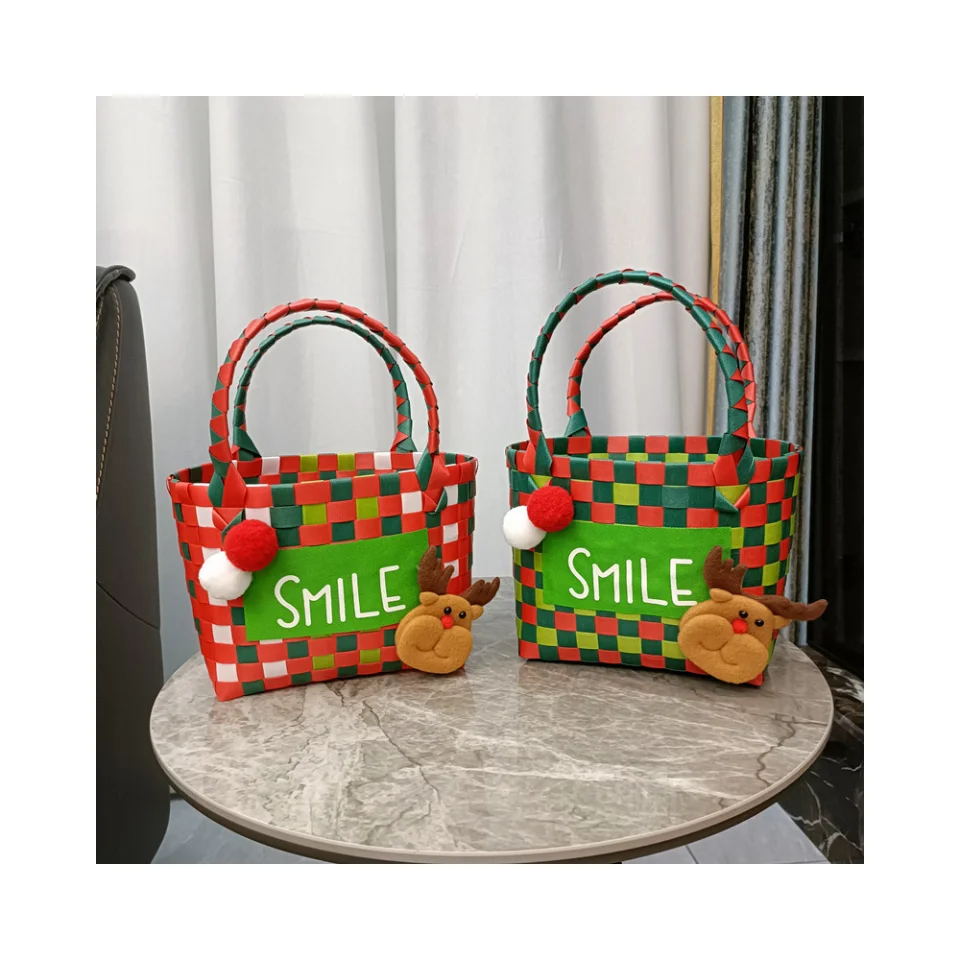 Christmas Gift Candy Storage Portable Kids Basket Santa Claus Christmas Elk Decoration Wholesale Empty Gift Basket