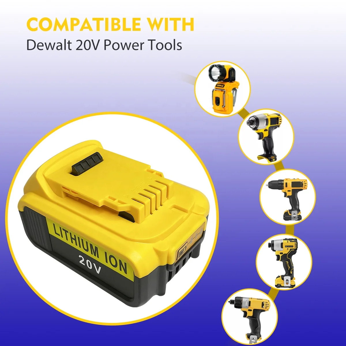 Rechargeable 18V 20V 4.0Ah 5.0Ah 6.0Ah Dewalts Replacement Lithium Ion Battery for Power Tool Cordless Drill Combo Kit DCB200