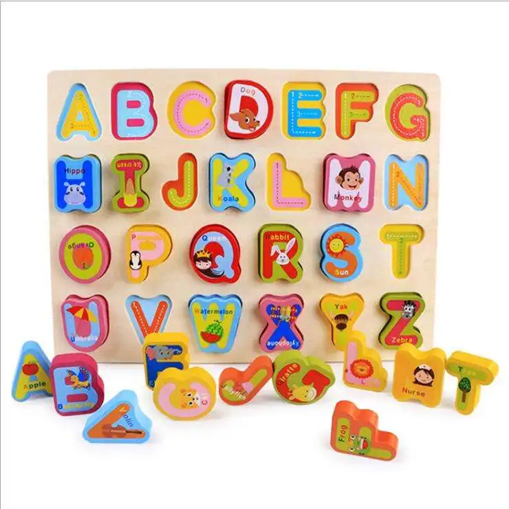 ABC Puzzle Digital Wooden Toys Early Learning Jigsaw Letter Alphabet Number Puzzle Preschool Educational Baby Toys for Children
