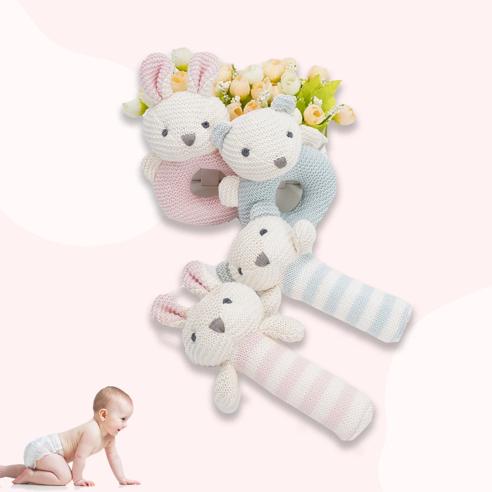wholesale  Baby Stick Rattles  Educational Handbells Rattle  Infant Bear  Ability Training Toy Toddler Soft baby Shaker Ring