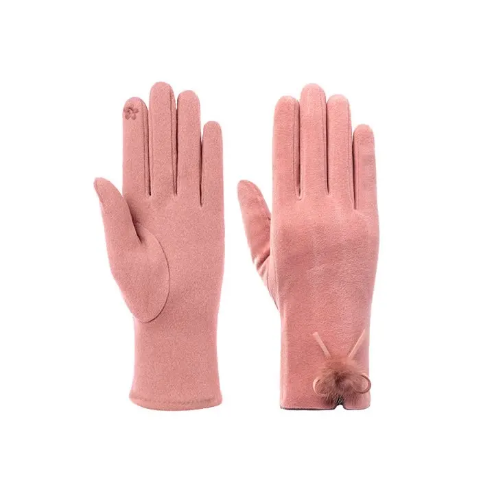 Winter Warm Outdoor Riding Snow Touch Screen Plus Velvet Thick Fluff Ball Gloves For Women